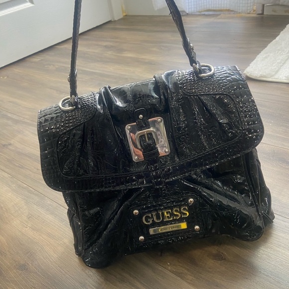 GUESS Shiny Black Satchel Bag - Picture 2 of 9